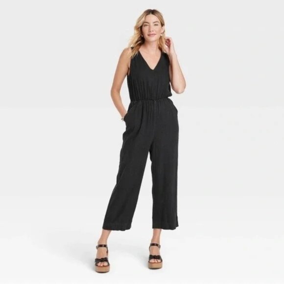 NEW Universal Thread Linen V-Neck Jumpsuit - Black - Size XS - Picture 1 of 9